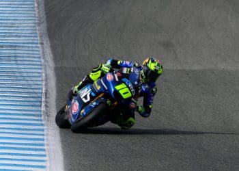 Diogo Moreira na frente do primeiro dia de testes de Moto2 em Jerez