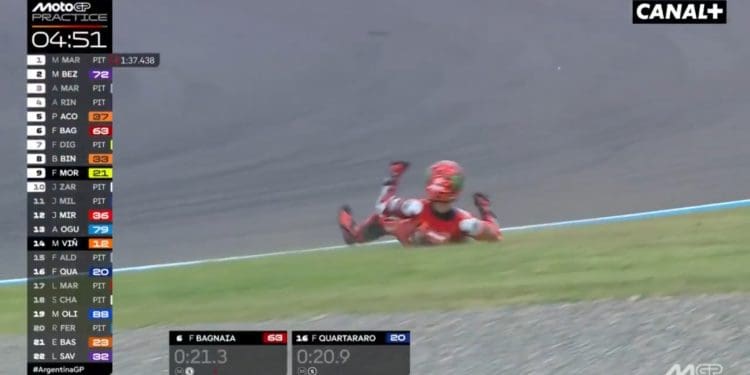 Vídeo: Queda quase saiu caro a Francesco Bagnaia no Treino na Argentina