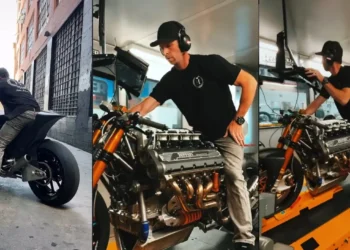 Loucura em duas rodas: Moto com motor V8 Ferrari já está concluída e já se faz ouvir