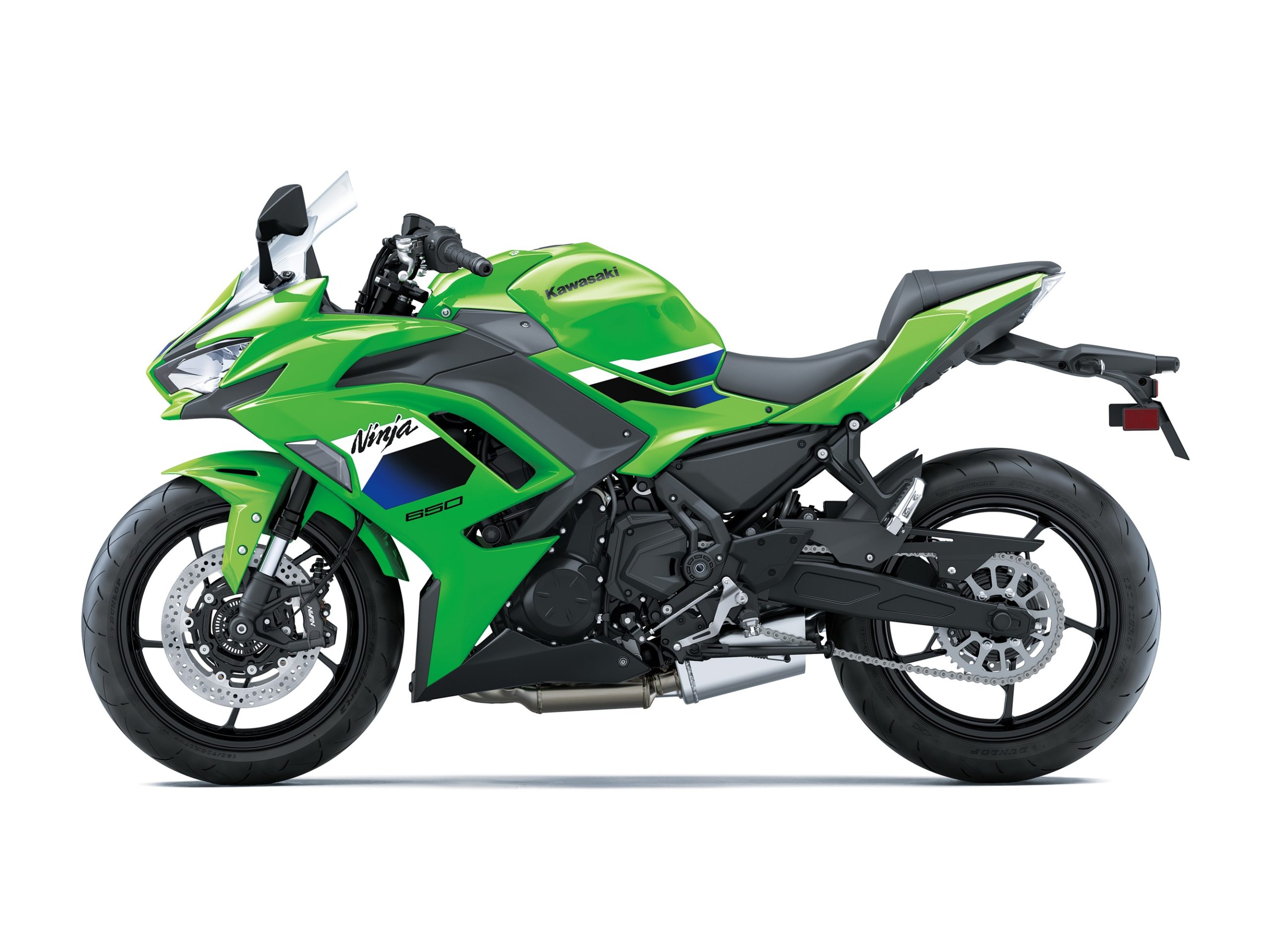 O lado esquerdo da Ninja 650 de 2027, com o bicilíndrico de 649 cc e o quadro em treliça