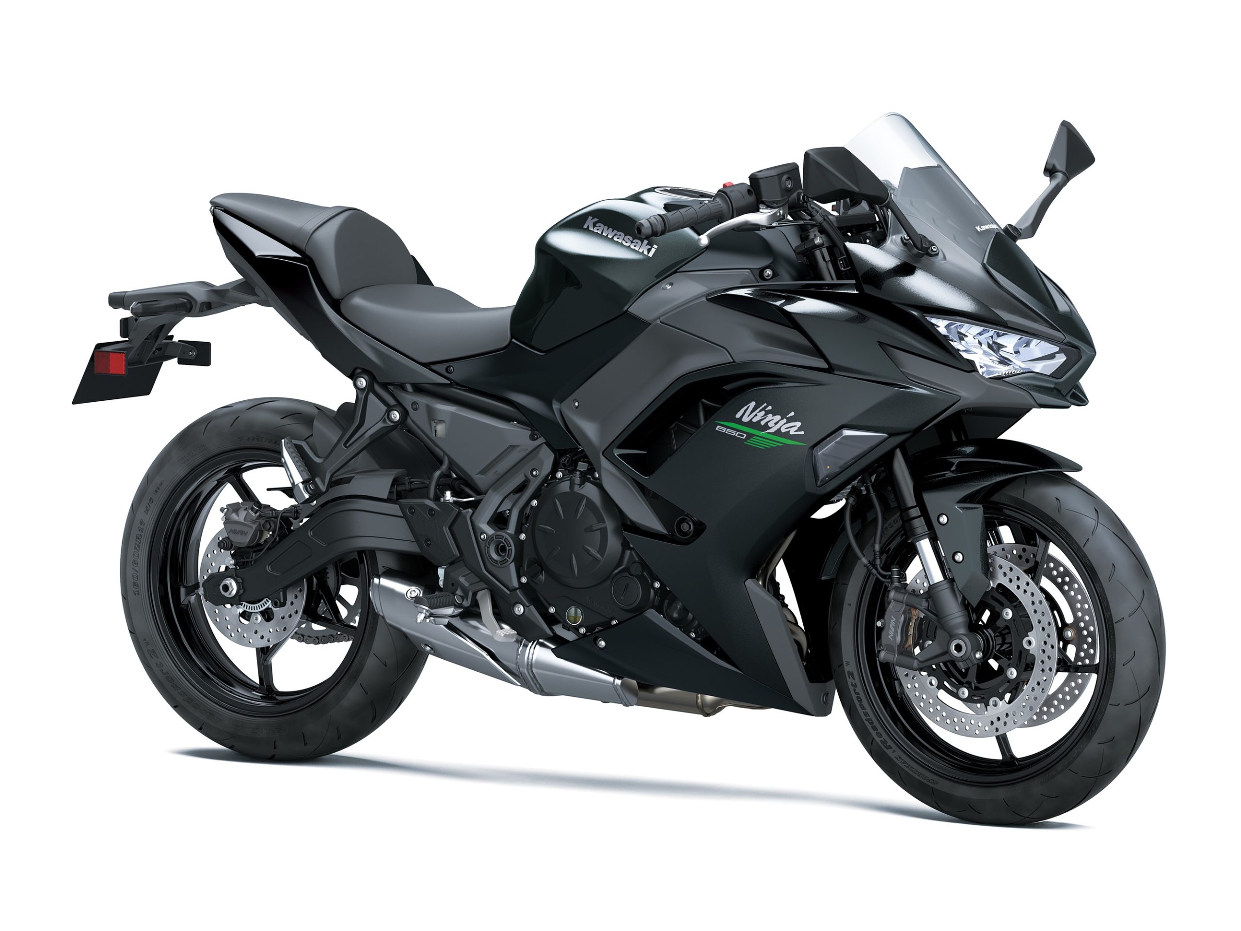 A Ninja 650 de 2027 em Metallic Flat Spark Black com Metallic Carbon Gray