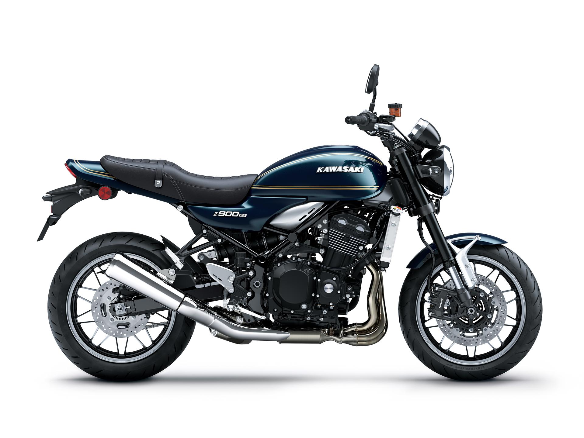 Perfil direito da Z900RS 2027, com a linha clássica herdada da Z1 de 1972.
