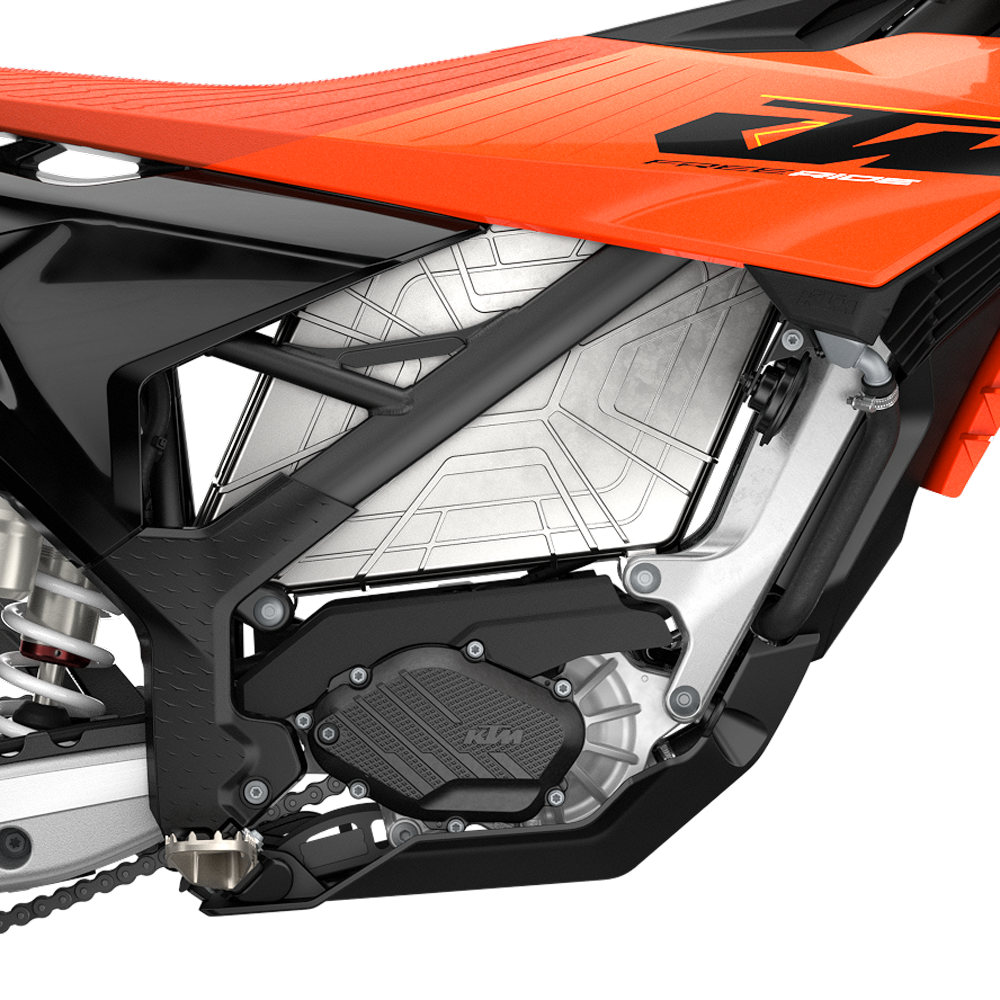 O conjunto elétrico da Freeride E, com a bateria de 5,5 kWh que se troca na moto