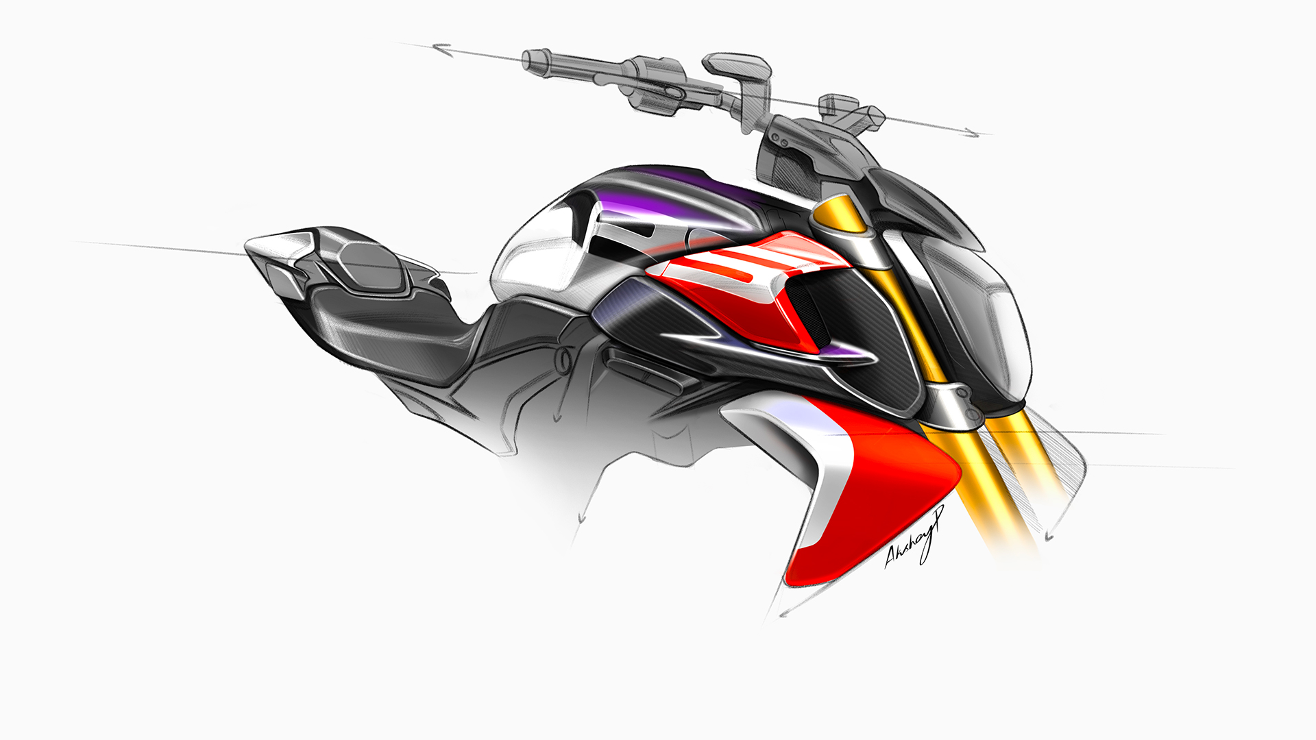 Ducati Diavel V4 RS, numa fotografia oficial da galeria de design do modelo.