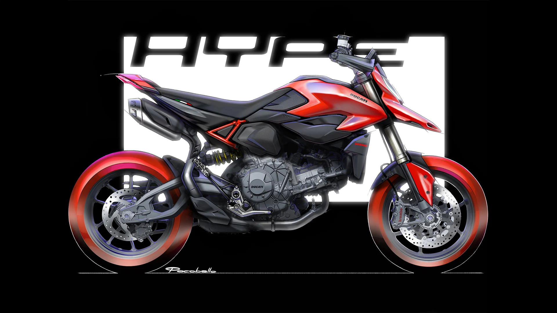 Na imagem, o Ducati Hypermotard V2, numa fotografia oficial da Ducati.