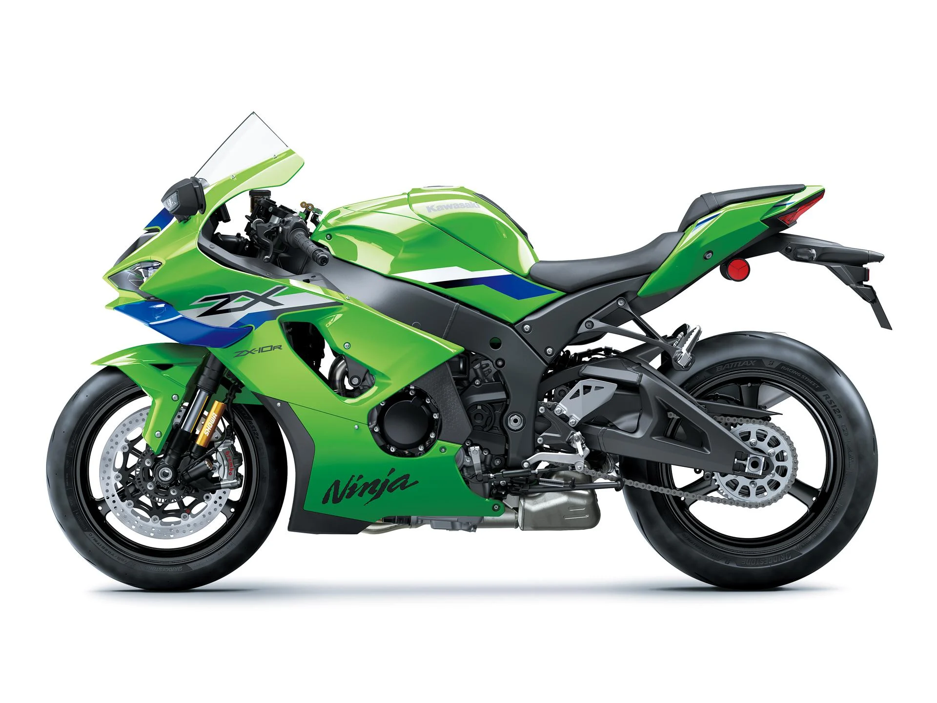Kawasaki Ninja ZX-10R de 2027, vista lateral, numa fotografia oficial de catálogo; não é a moto da Team Bolliger.