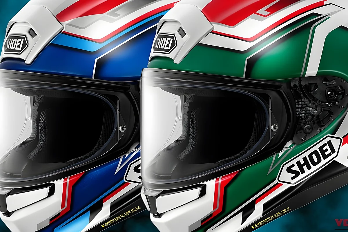 O Shoei Z-9 Lean Angle junta vermelho a verde ou azul