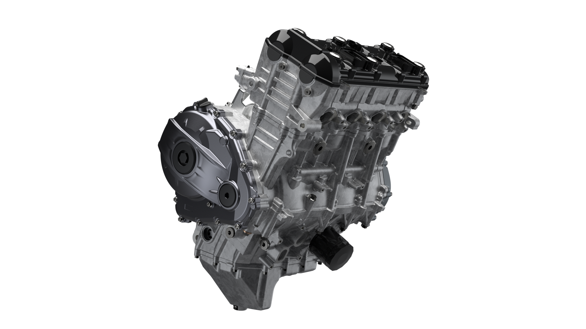 O motor de 4 cilindros da Suzuki GSX-R1000R de 2026, numa imagem técnica oficial da Suzuki. Não mostra as tampas GBRacing.