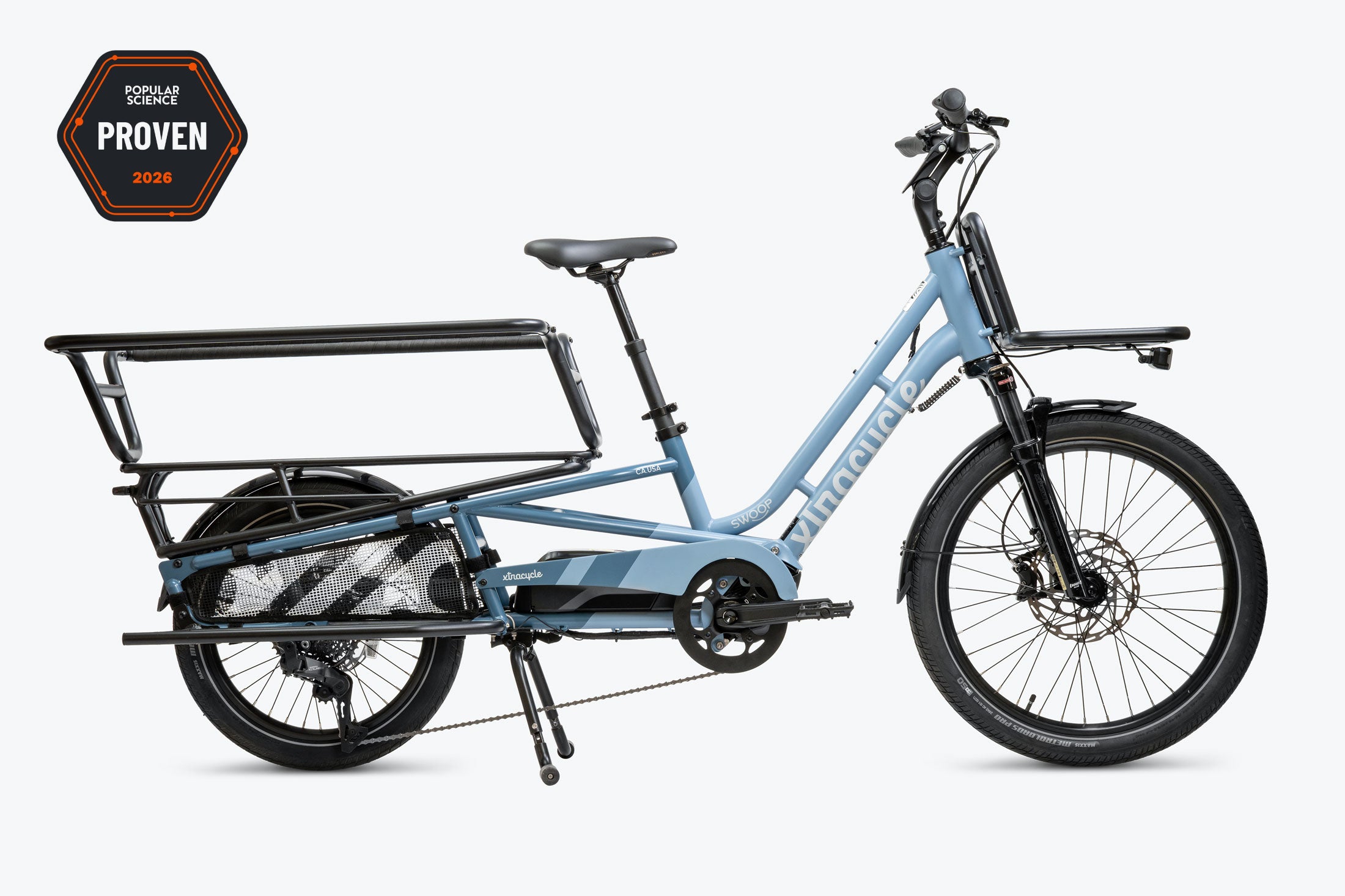 A Xtracycle Swoop ASM, bicicleta elétrica de carga da versão ASM.