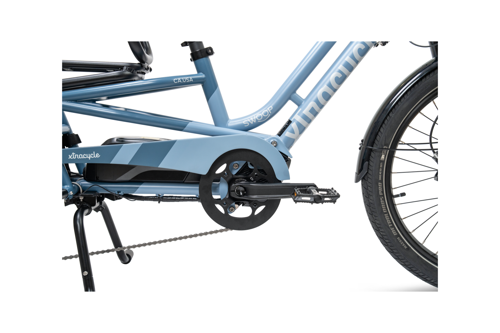 A Xtracycle Swoop ASM, com pormenor da zona das pedaleiras.